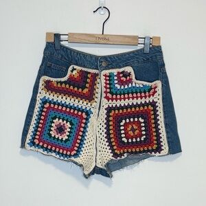 Farm Rio multicoloured crochet denim shorts NWT , sz : medium